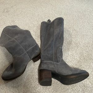 Grey leather boots